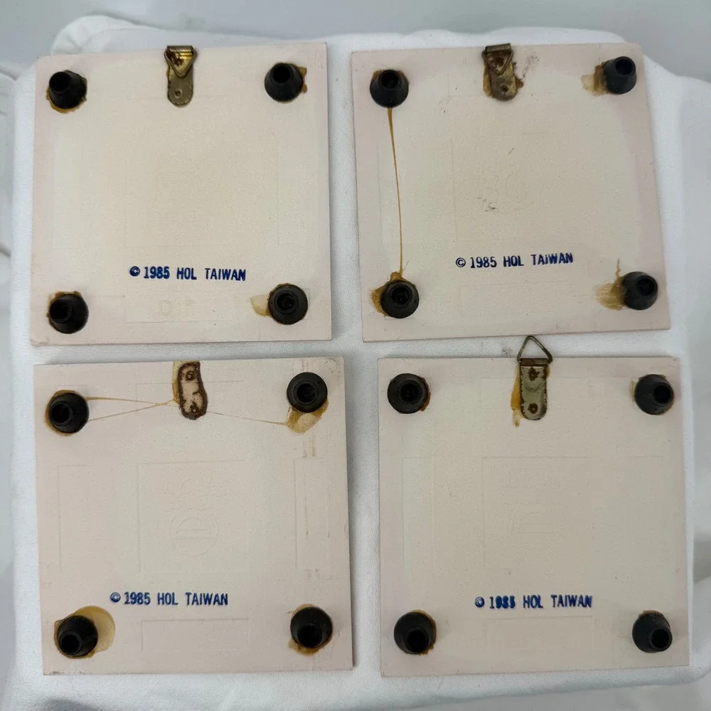 Vintage 1985 House of Lloyd Kitchen Trivet Set of 4 Cross‎ Stitch Ceramic